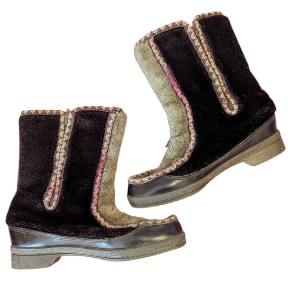 Vintage Fleece Sherpa Fur Winter Boot Scandinavian Boho Size 8 Snowland - Picture 1 of 10